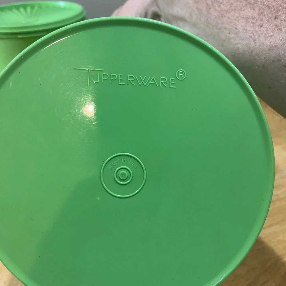 Vtg Tupperware Servalier Canister Set 4pc Lime Green Sunburst Lids 70s Retro MCM